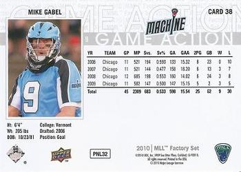 2010 Upper Deck Major League Lacrosse #38 Mike Gabel Back